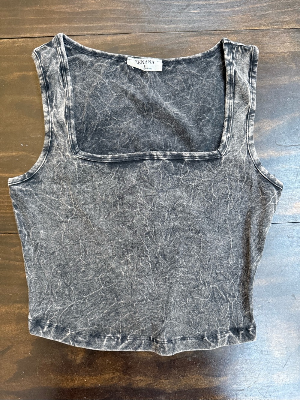 Zenana Outfitters Mineral Wash Square-Neck Tank Top in Washed Black